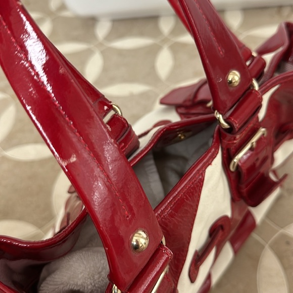 Dooney & Bourke Large Red Patent Leather/White Canvas Striped Tote EUC - Picture 5 of 13